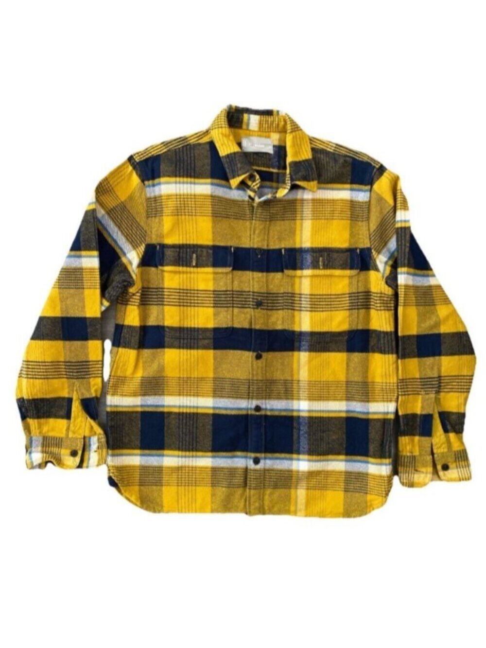 Everlane Shirt Mens Large Plaid Blue Yellow White Flannel Shacket Shirt Button
